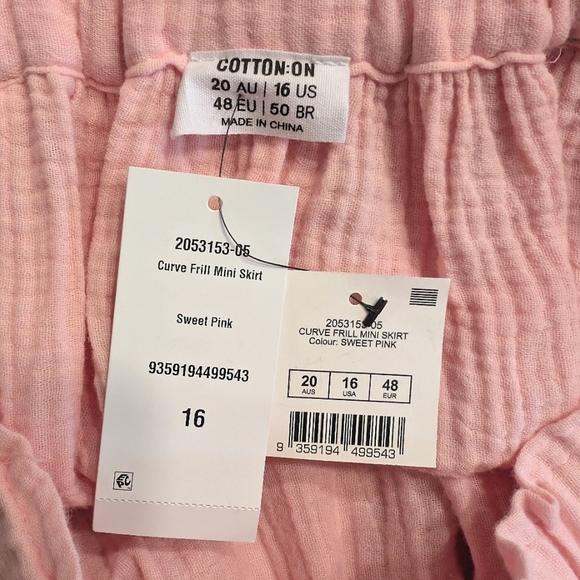 Cotton On Curvy Gauze Pink Smocked Frill Skirt Size 16 - Picture 6 of 6